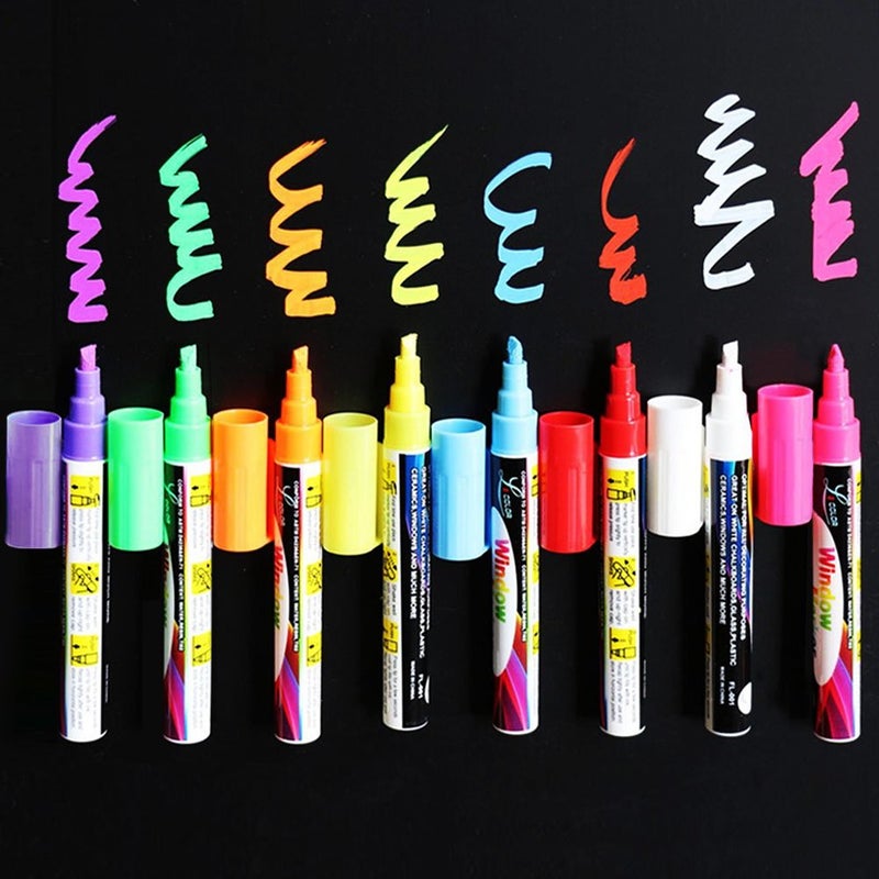 Winrase 8 PCS Chalk Marker Pen 6mm Dry Erase Markers Fluorescent Markers Highlighters with Reversible Bullet/Chisel Tip for LED Light Board,Coffee Shop,POP Art,Bistro Board,AD Drawing,Blackboard - Image 1
